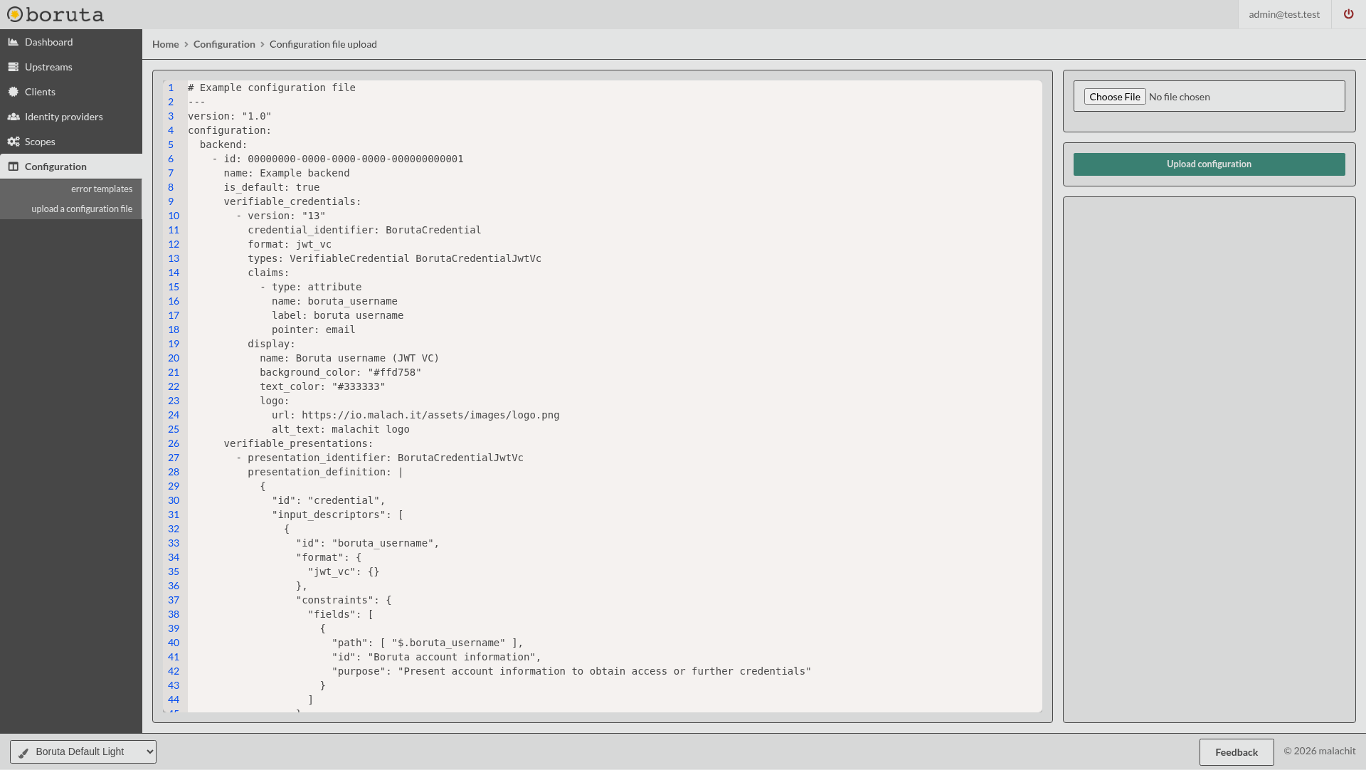 upload configuration file view